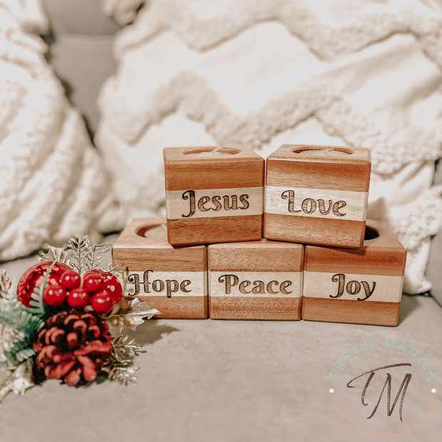 Advent Tealight Wooden Blocks